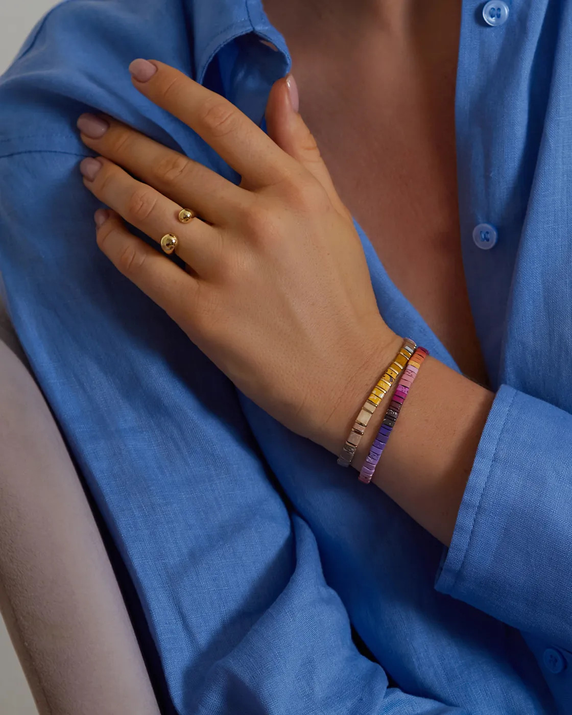 Tilu English Blush Gold Gemstone Enamel Stretch Bracelet