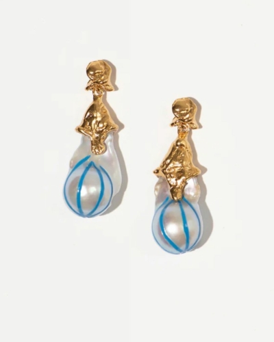 The Classic Pearl Earring - Blue stripes