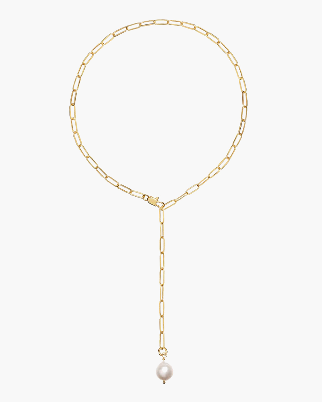 Tie Gold Chain Necklace with Pearl Pendant