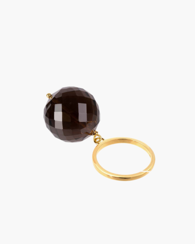 Ring mit Bubble Smokey Quartz und Gold (in größenverstellbar)