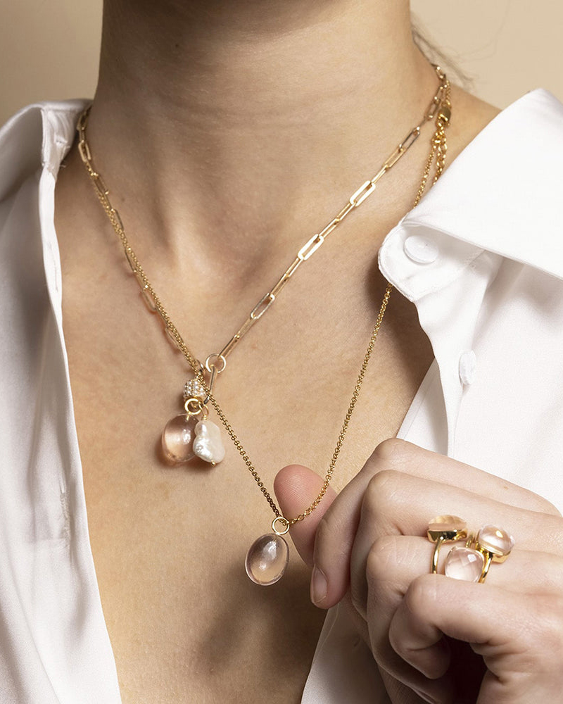 Eden Gold Chain Necklace with Pink Quartz Pendant