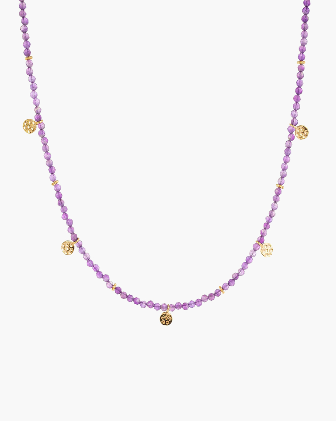 Amethyst Beaded Reversible Necklace with gold discs