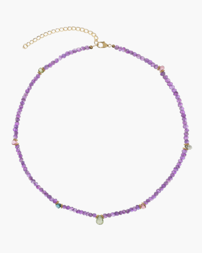 Amethyst and tourmaline beaded gold necklace