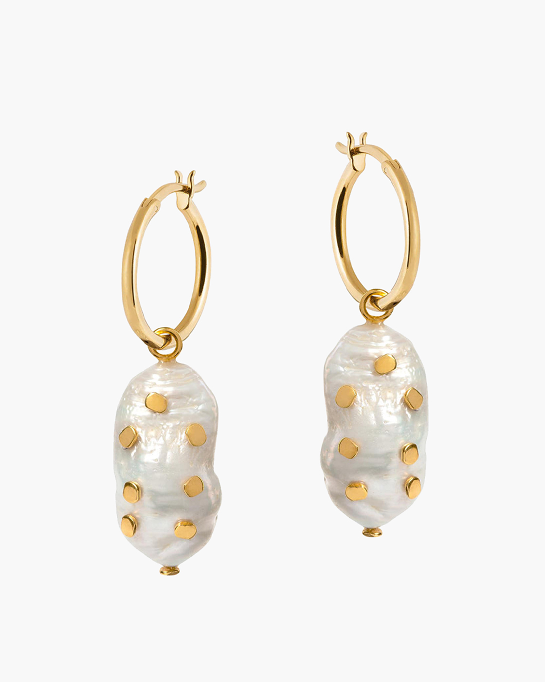 Venus Gold Hoop Earrings with Large Keshi Pearl
