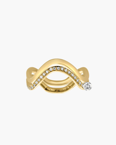 Doppelter Petite Comete Ring aus 18 Karat Gelbgold mit runden Diamanten