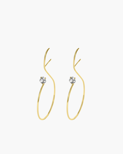 Round Drop White Topaz Gold Earrings