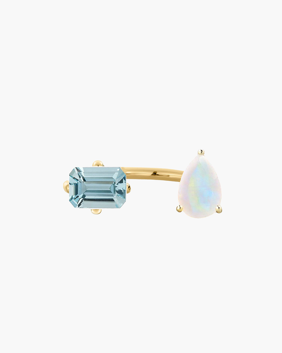 Double Gold Aquamarine and Moonstone Ring