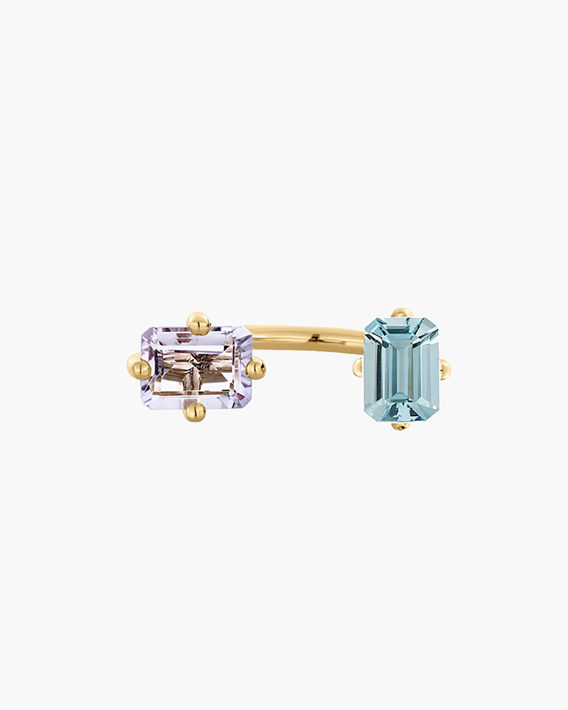 Double Octogone Gold Purple Amethyst & Aquamarine Ring