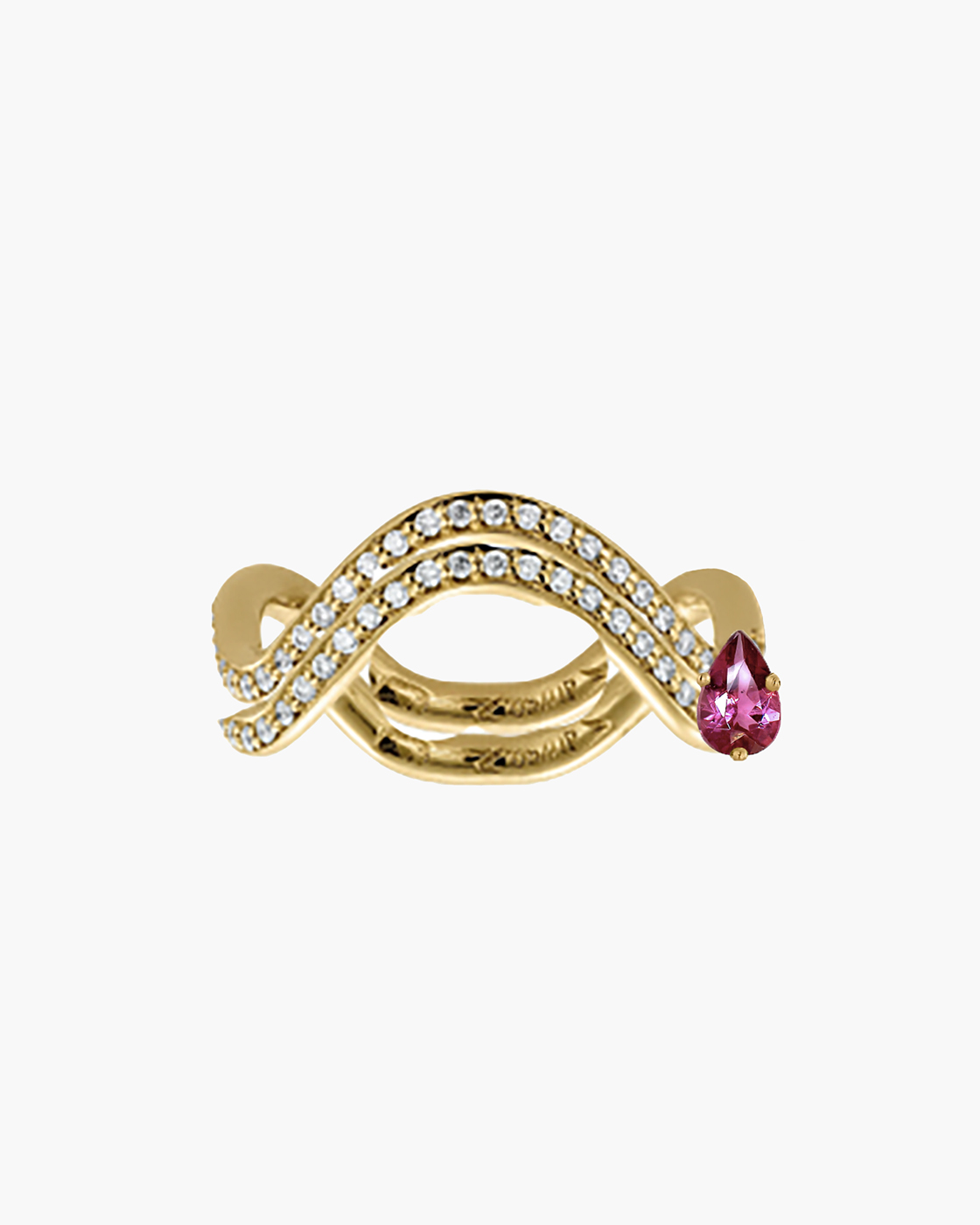 Double Petite Comete Yellow Gold Pink Tourmaline And Diamond Ring