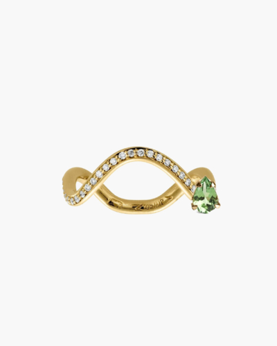Petite Comète Gelbgold Ring mit grünem Turmalin und Diamant