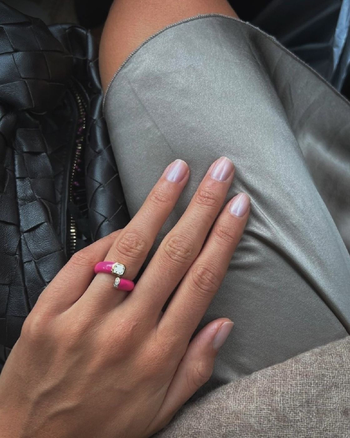 Toi Et Moi Pink Gold Pink Enamel Asscher Diamond Ring