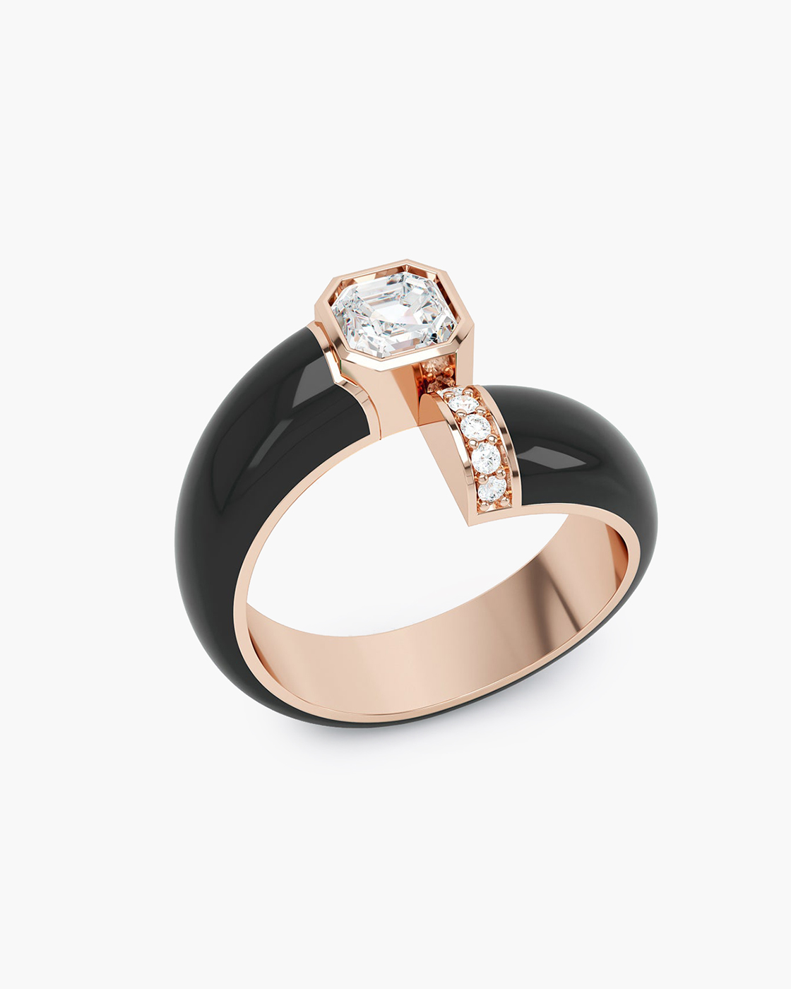 Toi Et Moi Pink Gold Black Enamel Asscher Diamond Ring