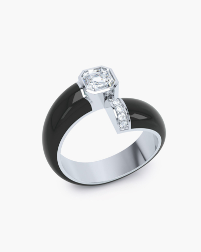 Toi Et Moi Schwarzer Emaille-Weißgold-Diamant-Asscher-Ring