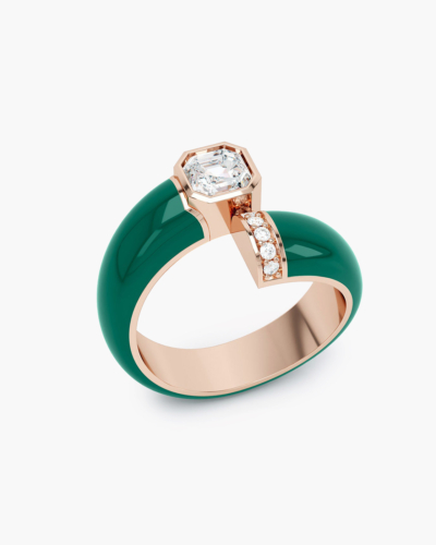 Toi Et Moi Pink Gold Green Enamel Asscher Diamond Ring