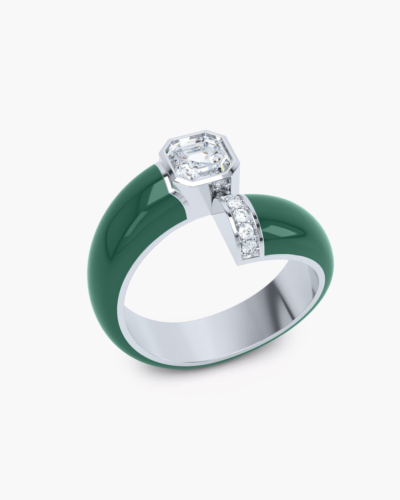 Toi Et Moi Green Enamel White Gold Diamond Asscher Ring