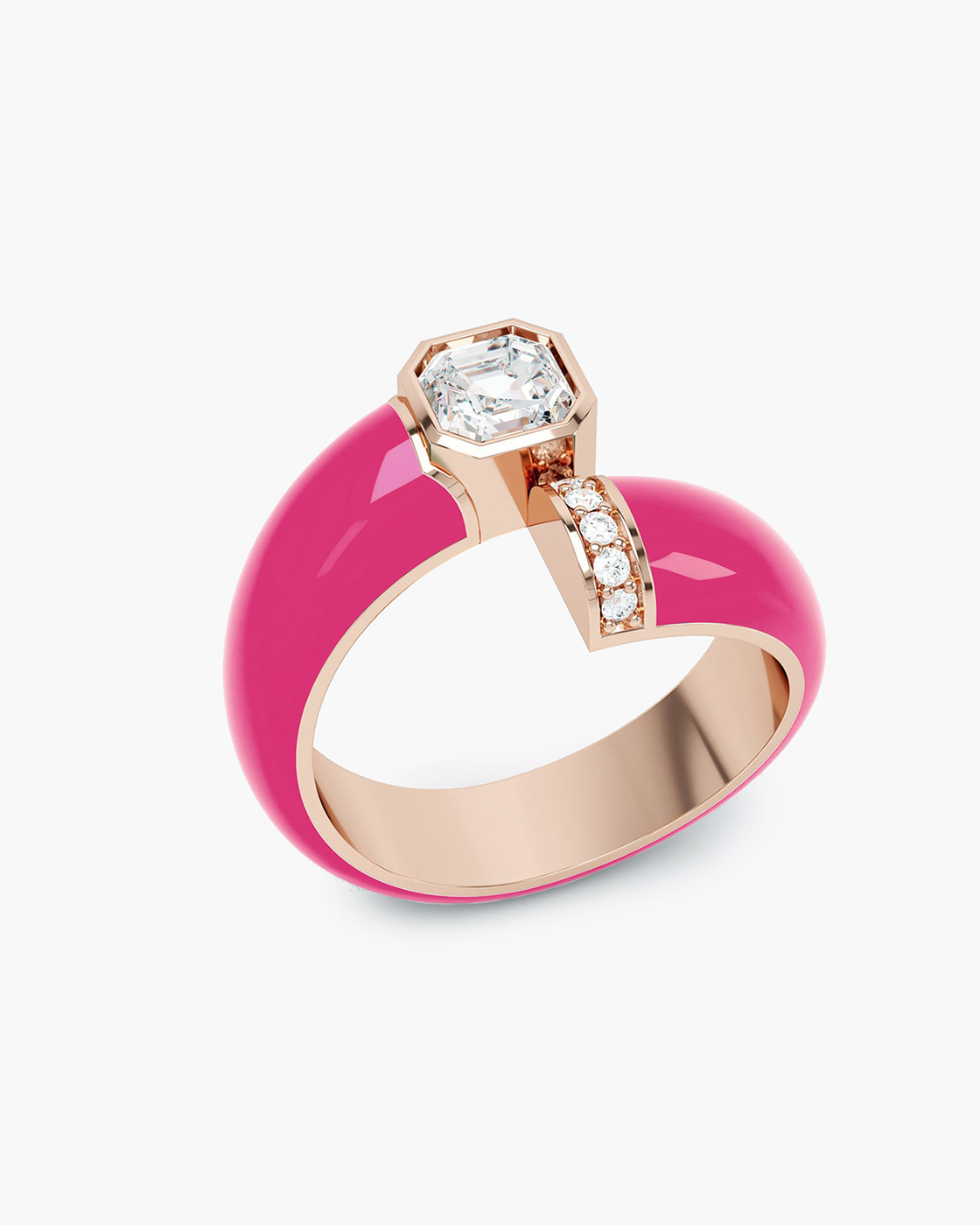 Toi Et Moi Pink Gold Pink Enamel Asscher Diamond Ring