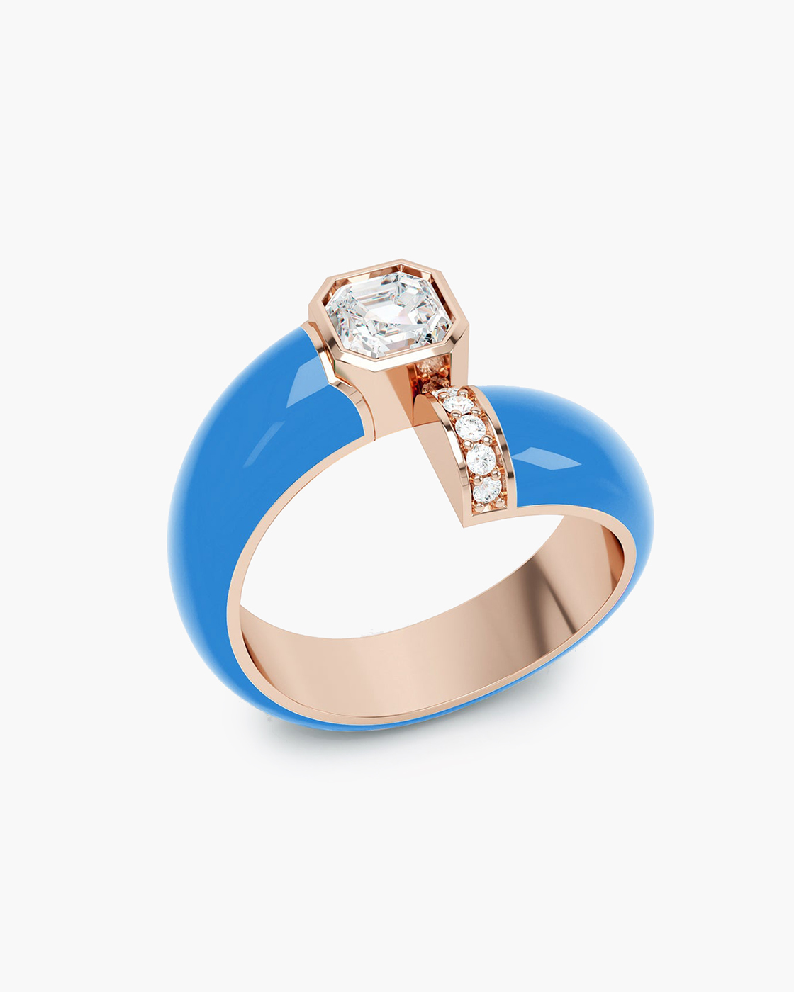 Toi Et Moi Pink Gold Blue Enamel Asscher Ring