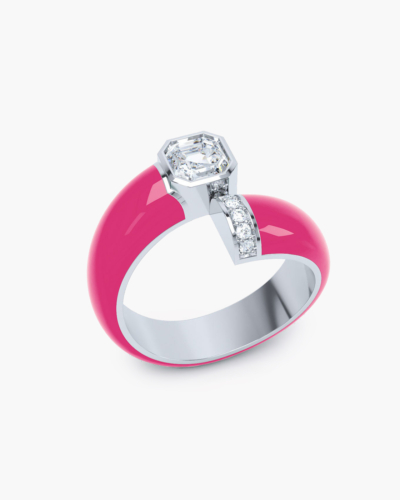 Toi Et Moi Pink Enamel White Gold Diamond Asscher Ring