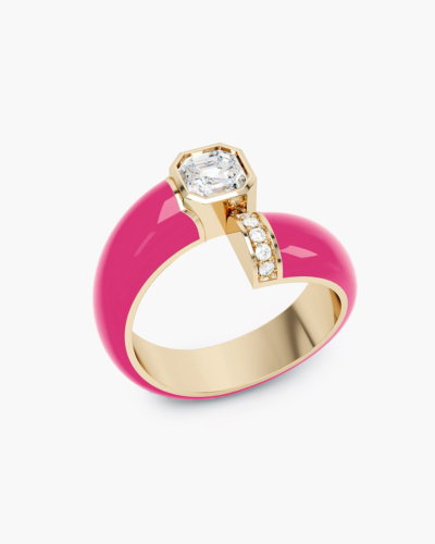 Toi Et Moi Pink Enamel Yellow Gold Diamond Asscher Ring