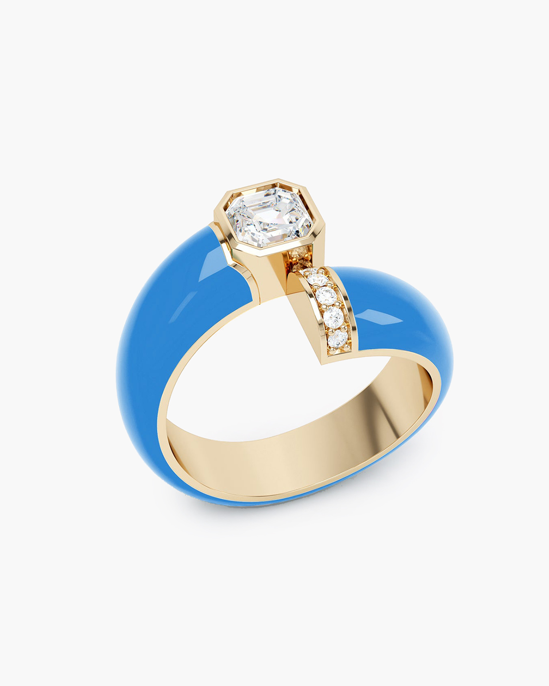 Toi Et Moi Yellow Gold Blue Enamel Asscher Ring