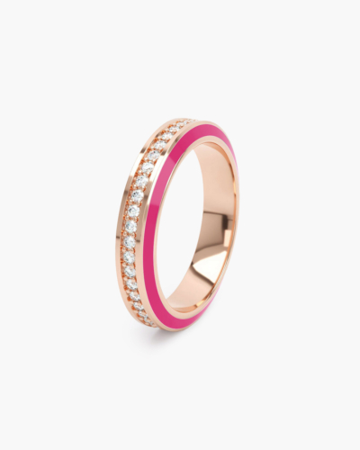 Eternity Pink Enamel 4mm Yellow Gold Diamond Ring