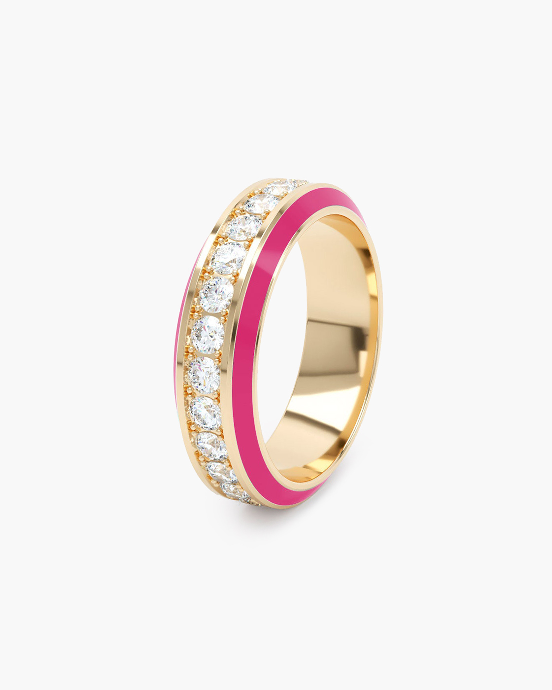 Eternity Pink Enamel 6mm Yellow Gold Diamond Ring