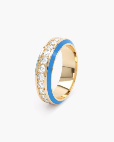 Eternity Yellow Gold Blue Enamel 6mm Diamond Ring