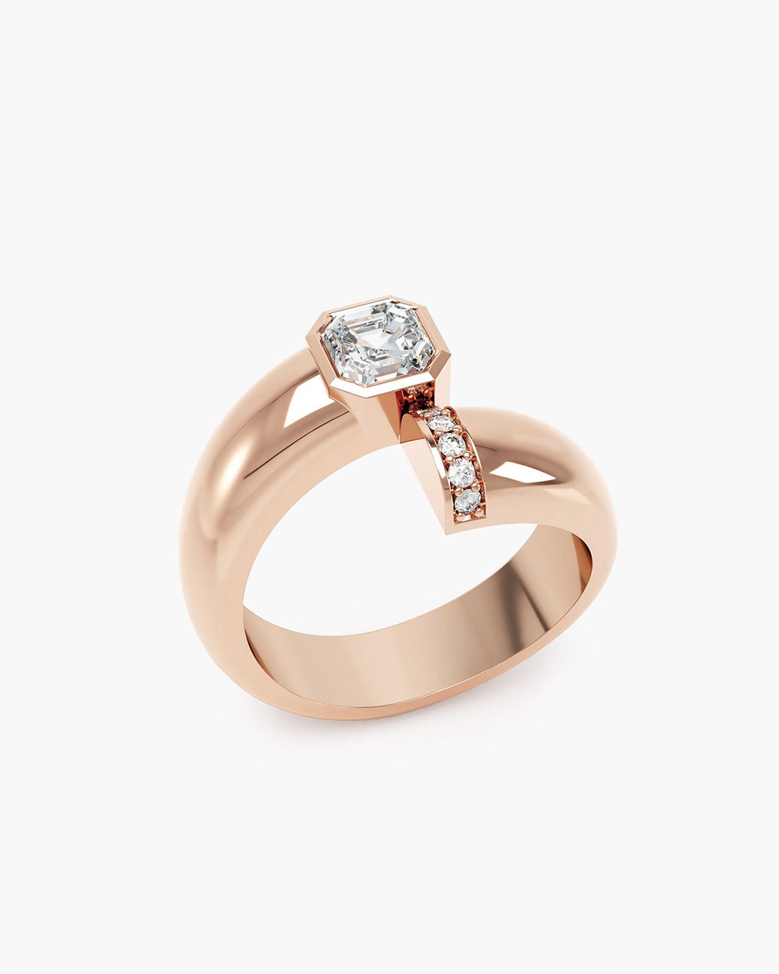 Toi Et Moi Pink Gold Polished Asscher Diamond  Ring