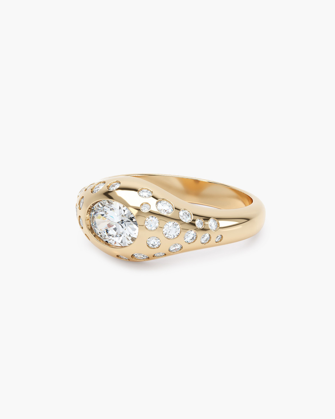Curve Scattered Yellow Gold Diamond Signet Ring