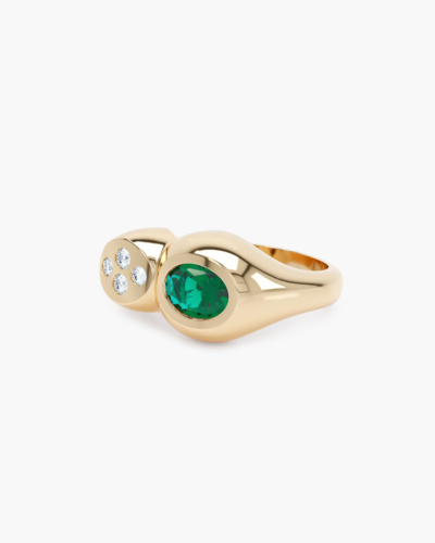 Curve Yellow Gold Emerald Duo Ring