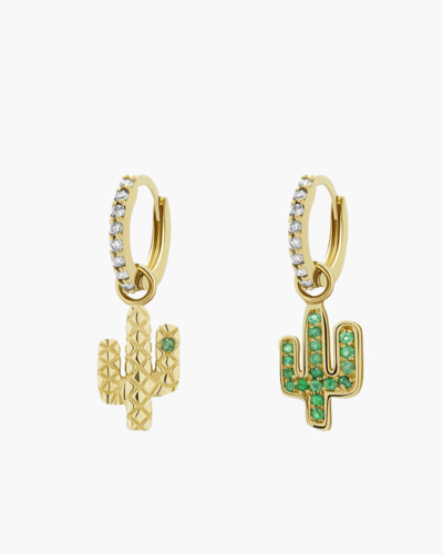 Cactus Emerald Diamond Yellow Gold Huggies