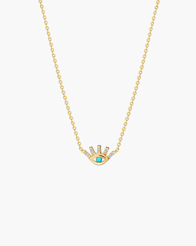 Evil Eye Turquoise Diamond Yellow Gold Necklace