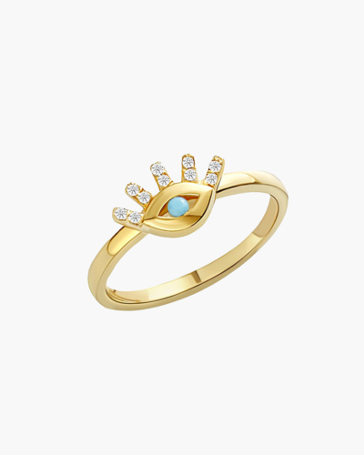 Turquoise Diamond Evil Eye Gold Ring