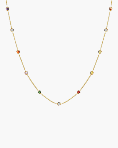 Rainbow Bezel - Set Stone Yellow Gold Necklace