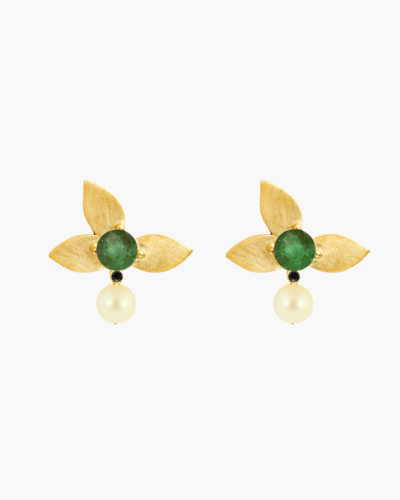 Demeter's Grace Black Diamond, Emerald & Akoya Pearl Floral Earrings