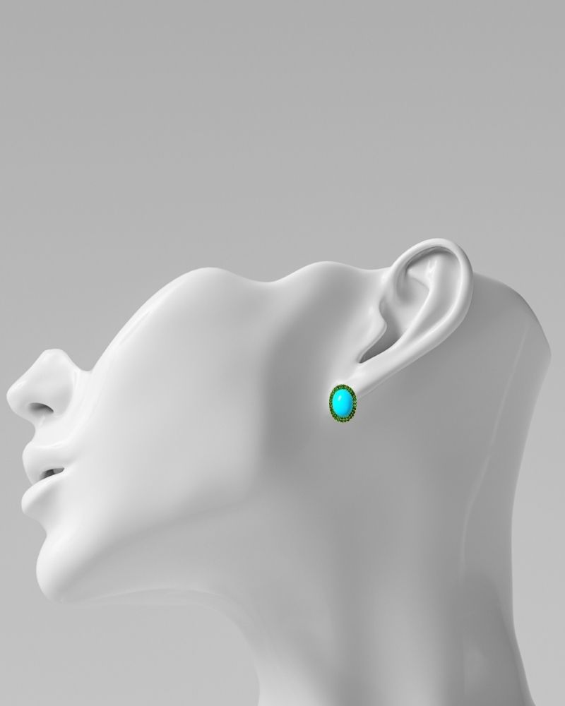 Margoret Chrome Diopside & Turquoise Stud Earrings