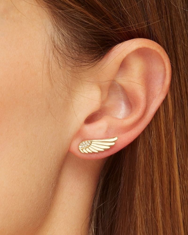 Diamond Goddess Wings Yellow Gold Earrings