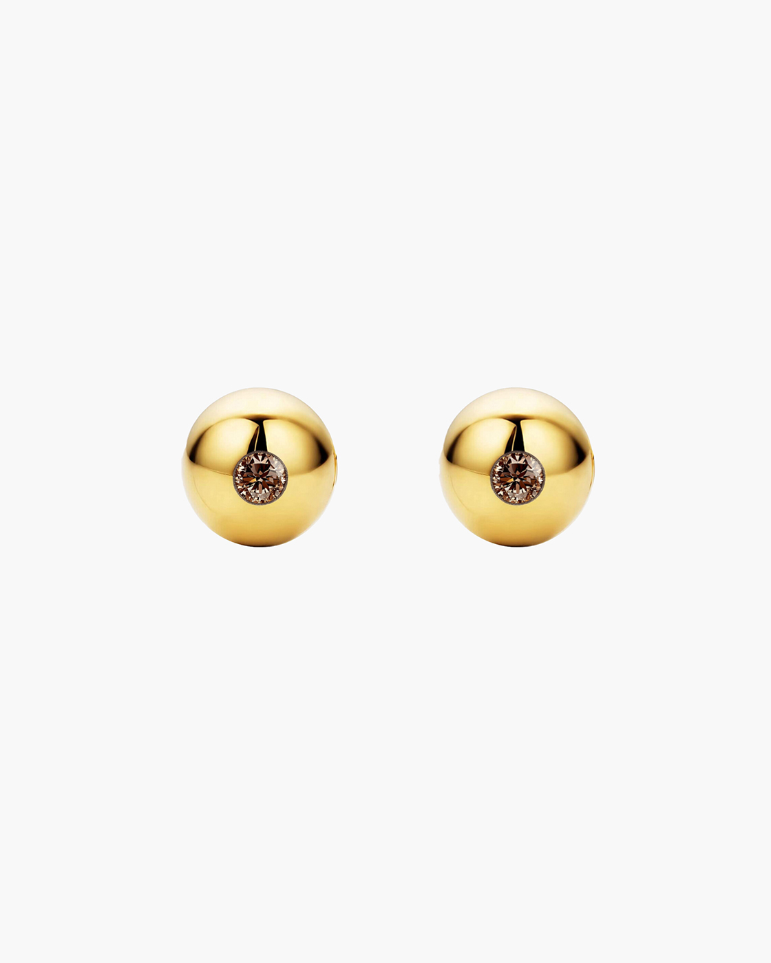 Modern Edge Brown Diamond Ball Stud Earrings