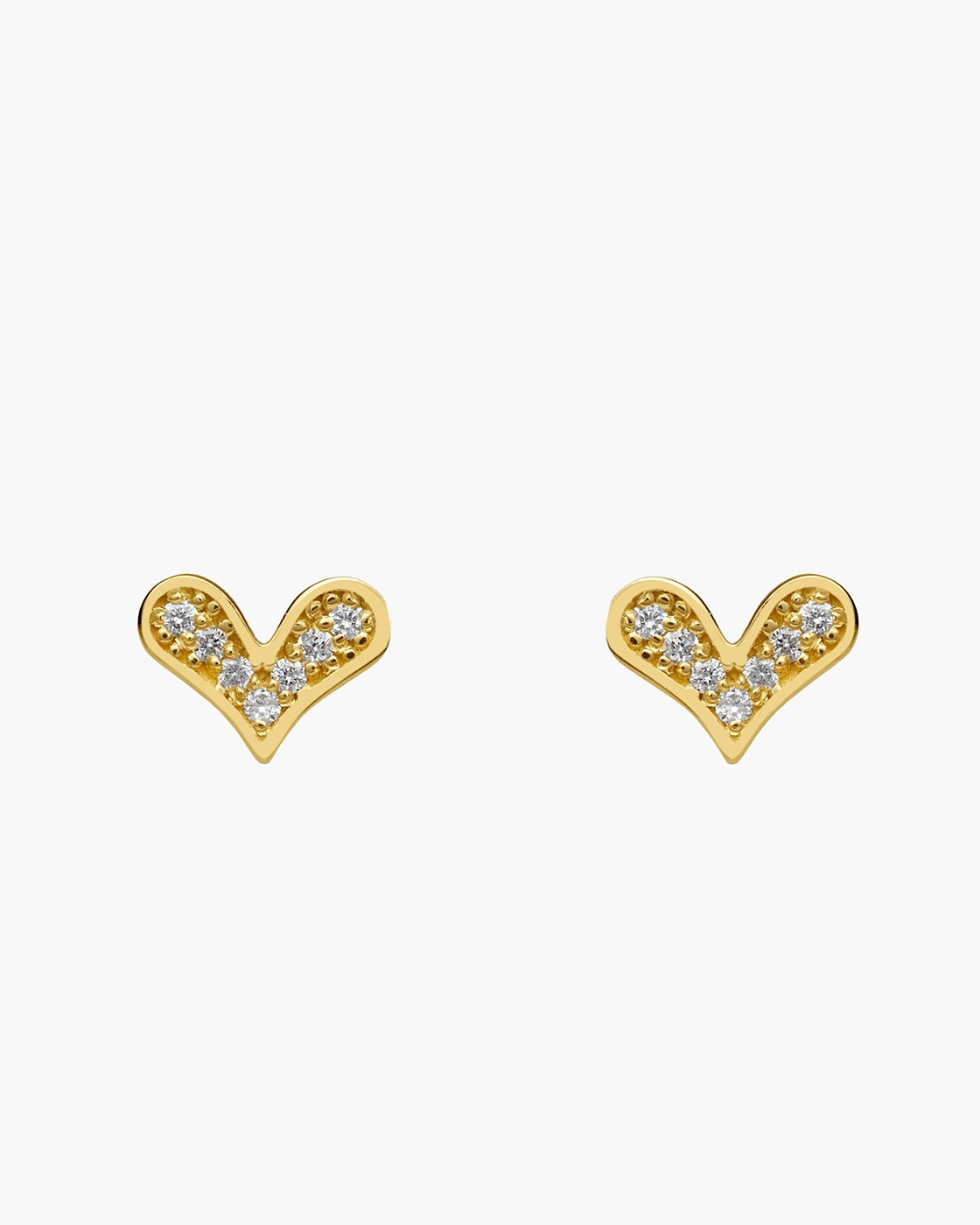 Diamond Heart Yellow Gold Stud Earrings