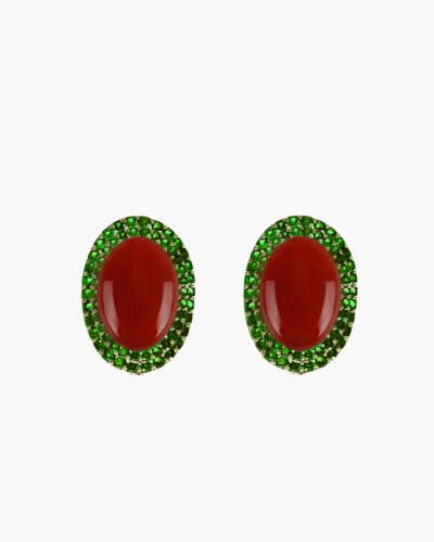 Margoret Chrome Diopside & Red Agate Stud Earrings