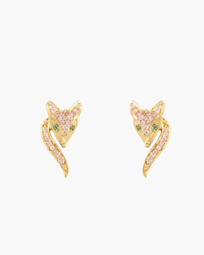 Vulpes Pink Sapphire & Zambian Emerald Fox Stud Earrings