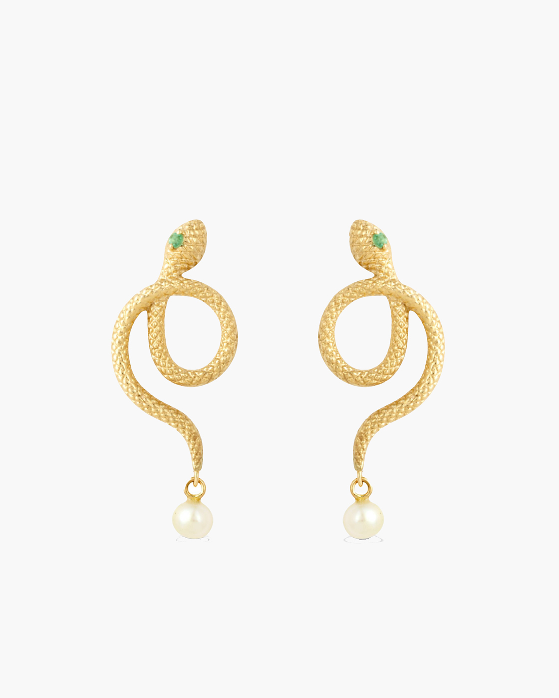 Sarpe Zambian Emerald & Pearl Snake Drop Earrings