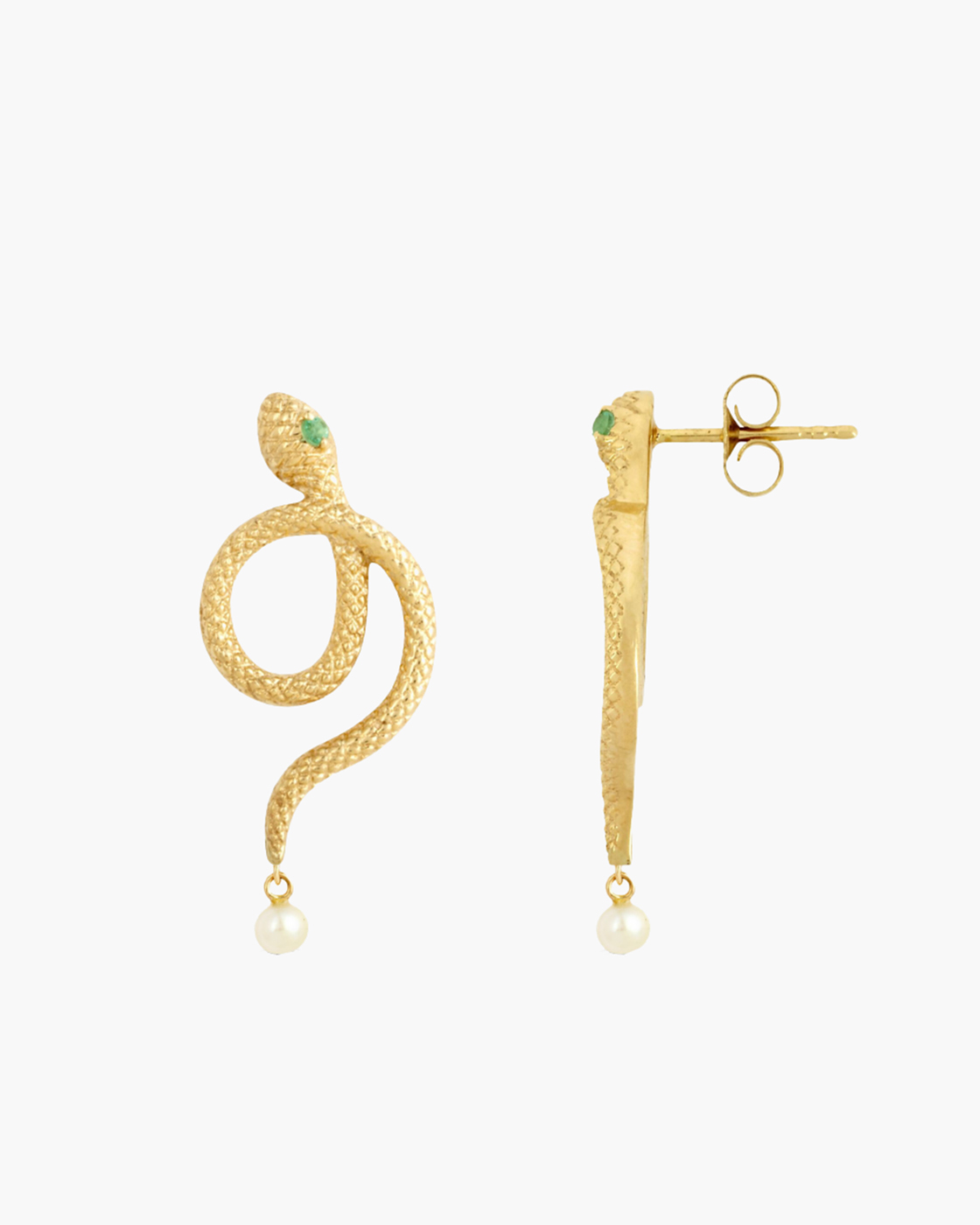 Sarpe Zambian Emerald & Pearl Snake Drop Earrings