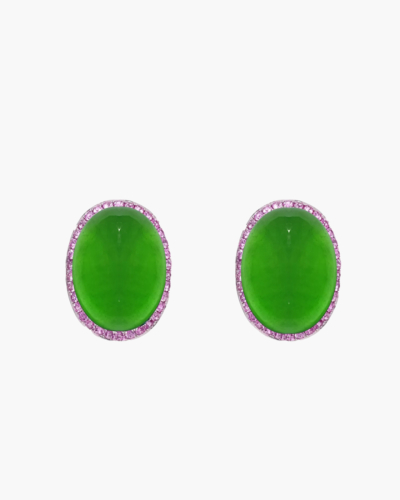 Forever Classic Pink Sapphire & Jade Oval Stud Earrings