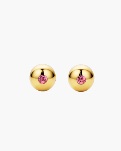 Pink Tourmaline Yellow Gold Ball Stud Earrings