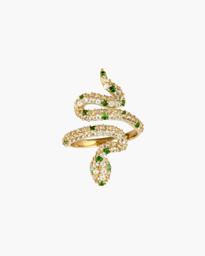 Sarpe Zambian Emerald, White Sapphire & Tsavorite Winding Snake Ring H / 48 / 4.5