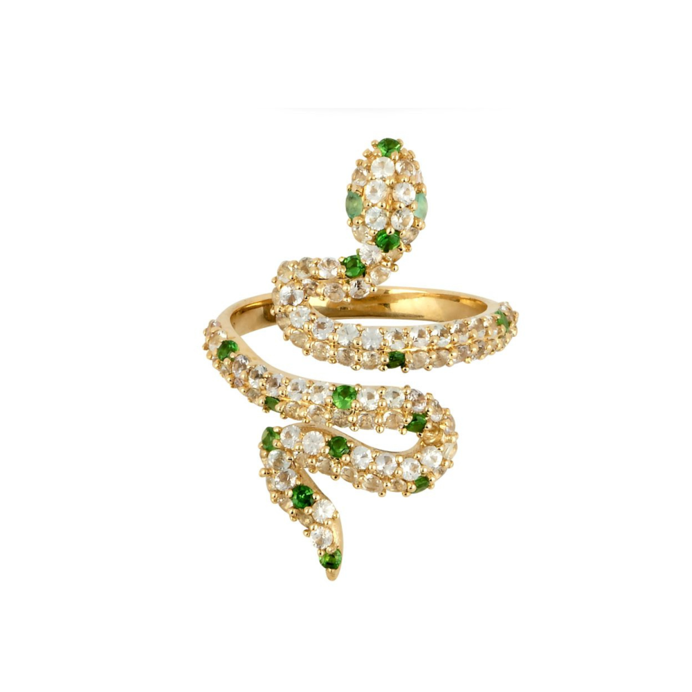 Sarpe Zambian Emerald, White Sapphire & Tsavorite Winding Snake Ring H / 48 / 4.5